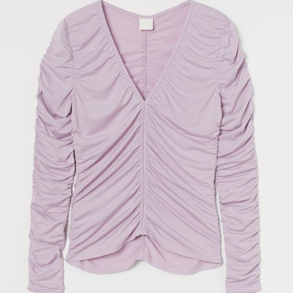 H&M lilac v neck gathered top